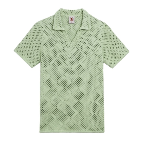 Dandy Del Mar Men’s The Antibes Crochet Collared Shirt Pistachio Size L - Picture 1 of 12